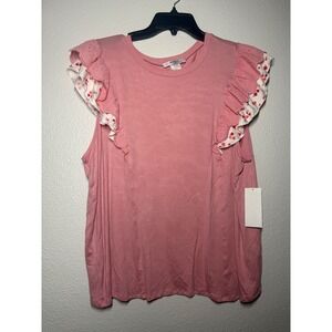 Moa Moa Women Pink Eyelet Flutter Sleeve Floral Tiered Top Size 2X NWT